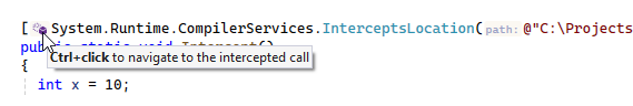 ReSharper: Inlay hint and navigation action for an intercepted method
