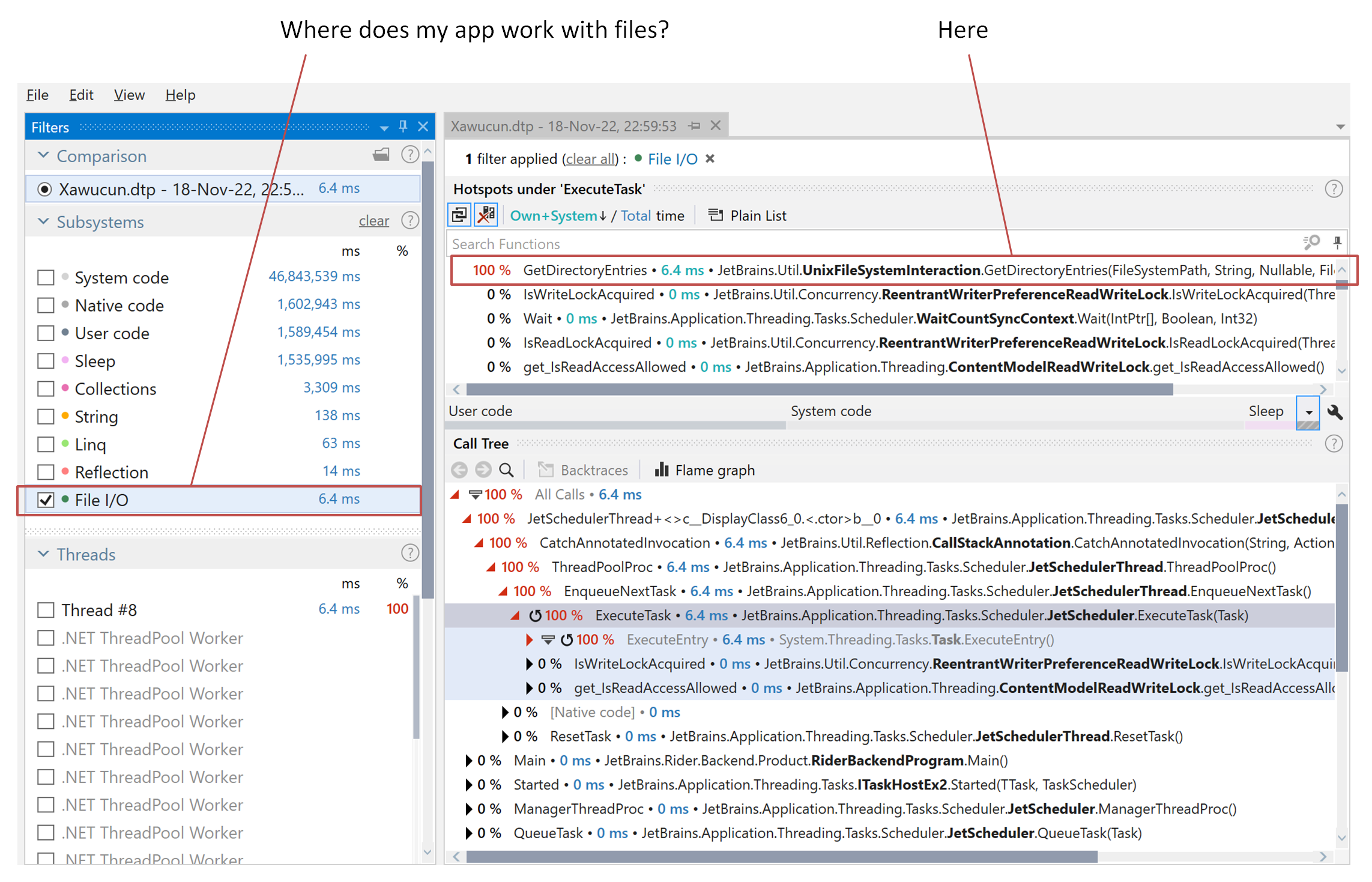 Subsystems in dotTrace Viewer