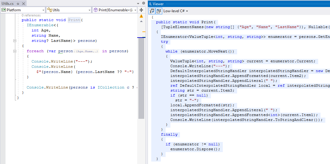 ReSharper: Comparing original and low-level C# code