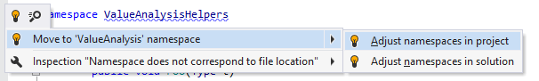 ReSharper quick-fix to synchronize namespace to the file location