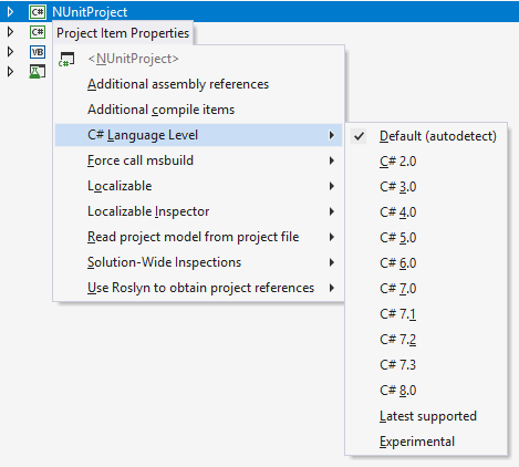 ReSharper: Project item properties