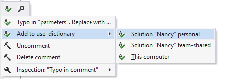 ReSharper: adding user words for spell checking