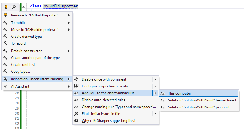 ReSharper: Saving an ignored abbreviation to a settings layer