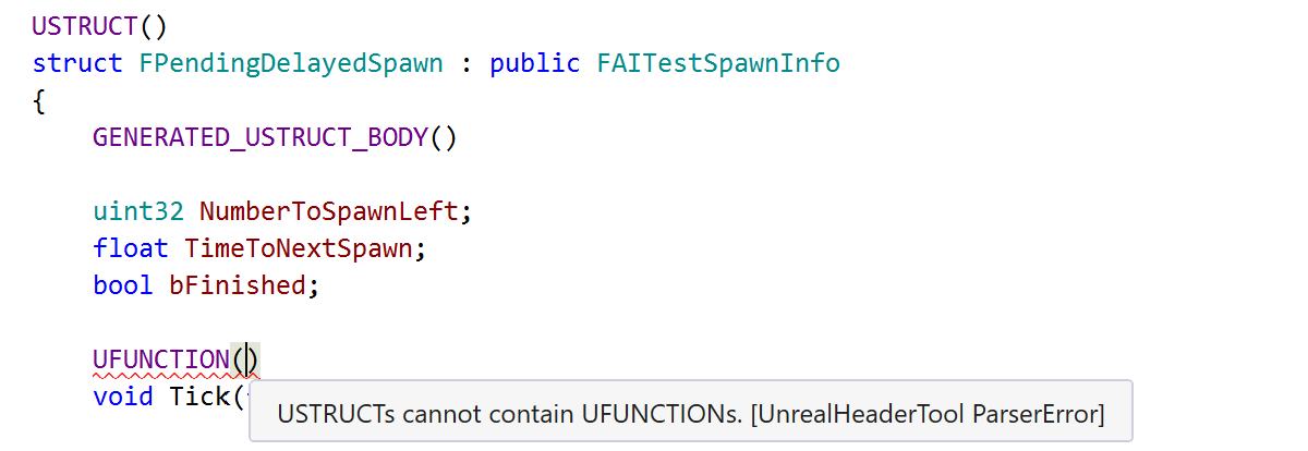 UnrealHeaderTool Error: USTRUCTs cannon contain UFUNCTIONs