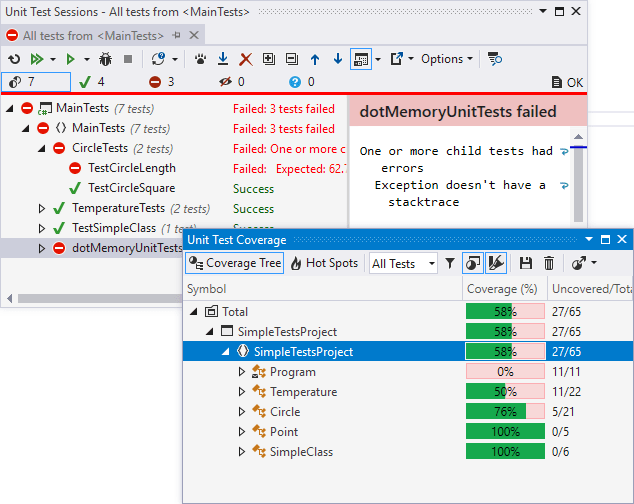 dotCover: Unit test session coverage