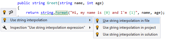 ReSharper: Converting a usage of String.Format to string interpolation