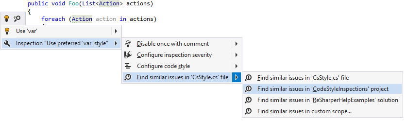 ReSharper: Using action list to find similar issues