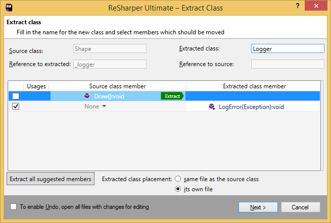 ReSharper. Extract class refactoring