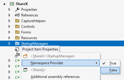 ReSharper: 'Namespace provider' property of a project folder