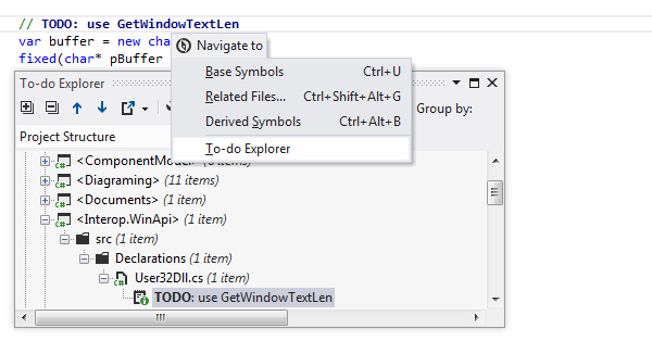 ReSharper: Navigating from To-do item in the editor to the To-do Explorer