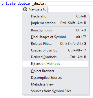 Navigating to type's extension methods