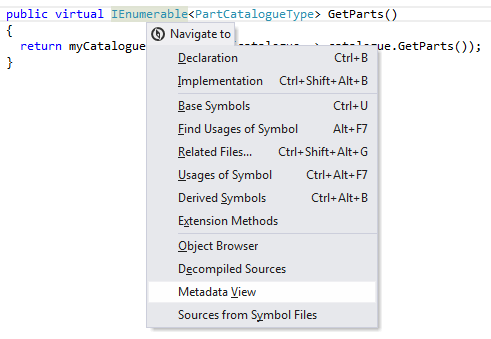 Navigating to metadata view of a library symbol