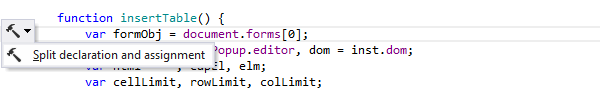 ReSharper: Split declaration and assignment context action in JavaScript