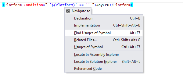 ReSharper: 'Navigate To' in MSBuild