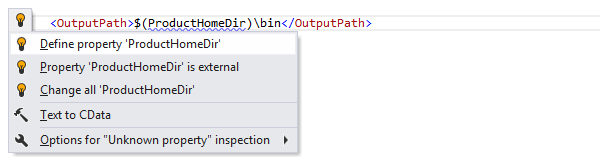 ReSharper: 'Define property' quick-fix in MSBuild