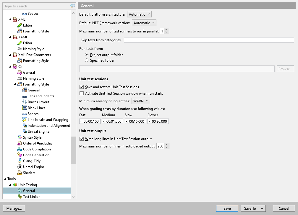 dotCover options: Tools | Unit Testing | General