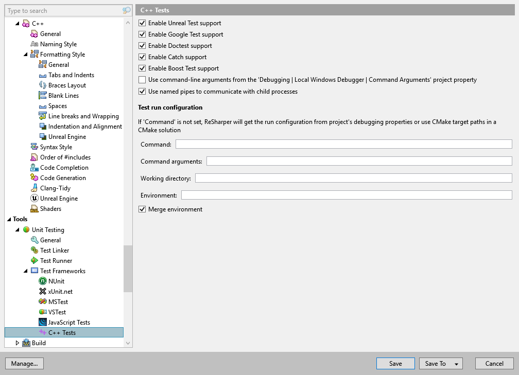 ReSharper options: Tools | Unit Testing | Test Frameworks | C++ Tests