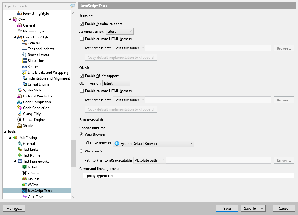 ReSharper options: Tools | Unit Testing | Test Frameworks | JavaScript Tests