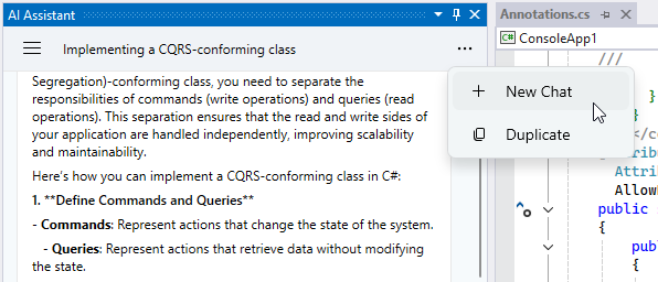 ReSharper: Create a new AI Assistant chat