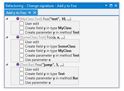 Change signature - updating calls with call diagram