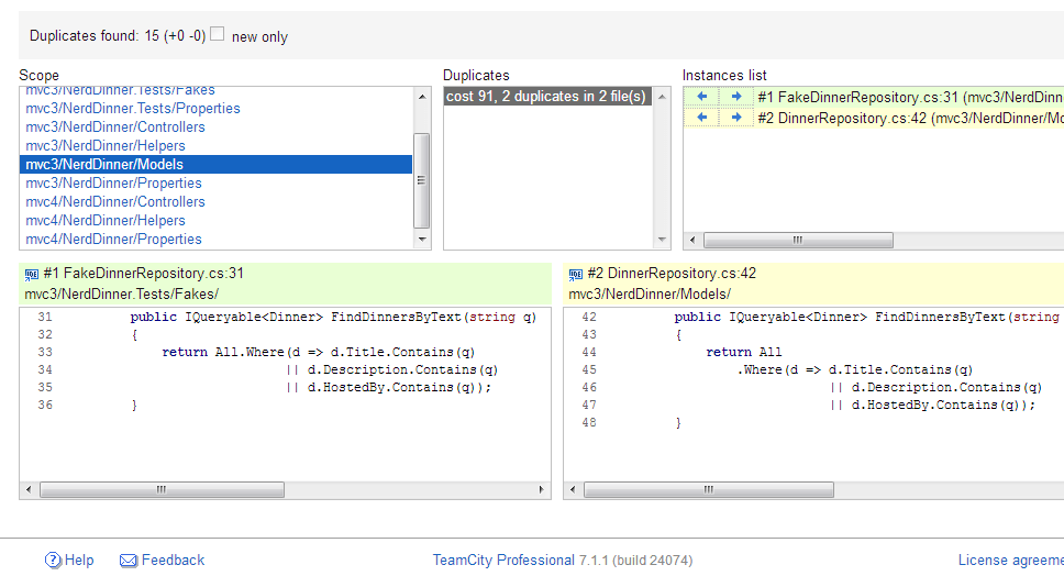 Duplicate analysis on TeamCity