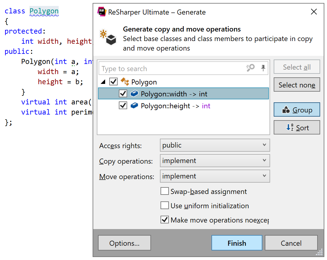 Generating copy and move actions for a C++ class