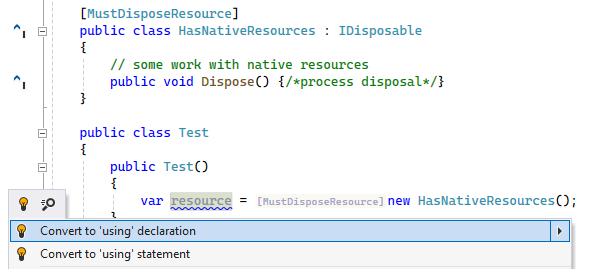 ReSharper: Dispose analysis. Enforce 'using' directive