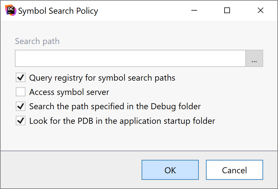 dotCover: Symbol search policy dialog