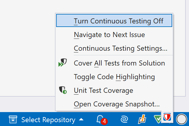 dotCover: Continuous testing status icon