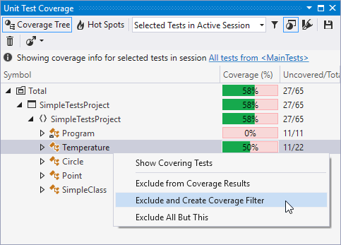 Excluding nodes from dotCover coverage results