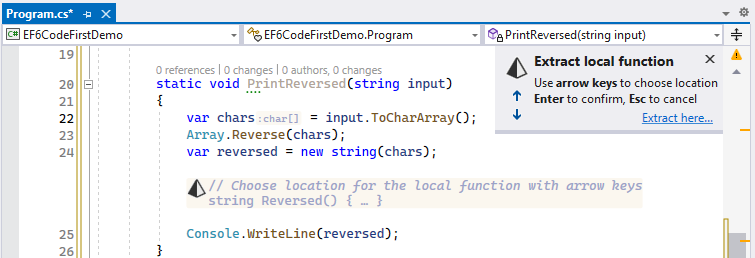 ReSharper: Extract local function refactoring