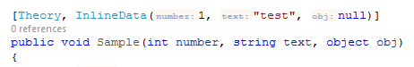 ReSharper: Inlay hints for xUnit InlineData attribute