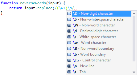 Code completion in regular expressions