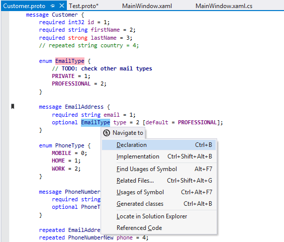 ReSharper features for Google Protocol Buffers (Protobuf) in .proto files