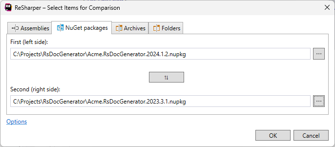 ReSharper: Select items for comparison dialog