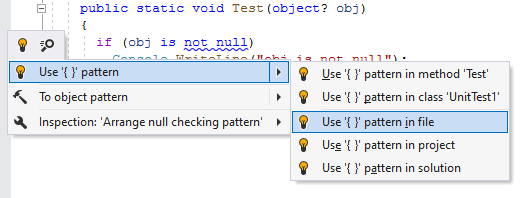 ReSharper syntax style inspection: Use '{ }' pattern