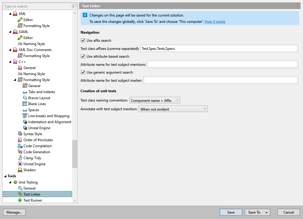 ReSharper options: Tools | Unit Testing | Test Linker ReSharper options: Tools | Unit Testing | Test Linker