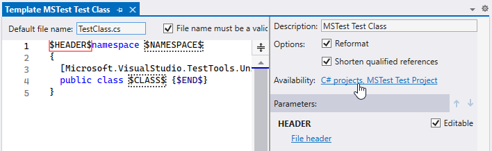 ReSharper: File template for test classes ReSharper: File template for test classes