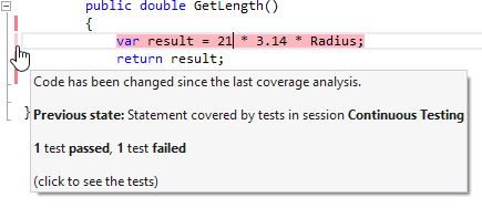 dotCover: カバレッジのハイライト: 前の状態 dotCover: Coverage highlighting. Previous state
