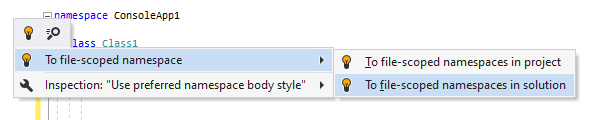 ReSharper: 'To file-scoped namespace' quick-fix ReSharper: 'To file-scoped namespace' quick-fix