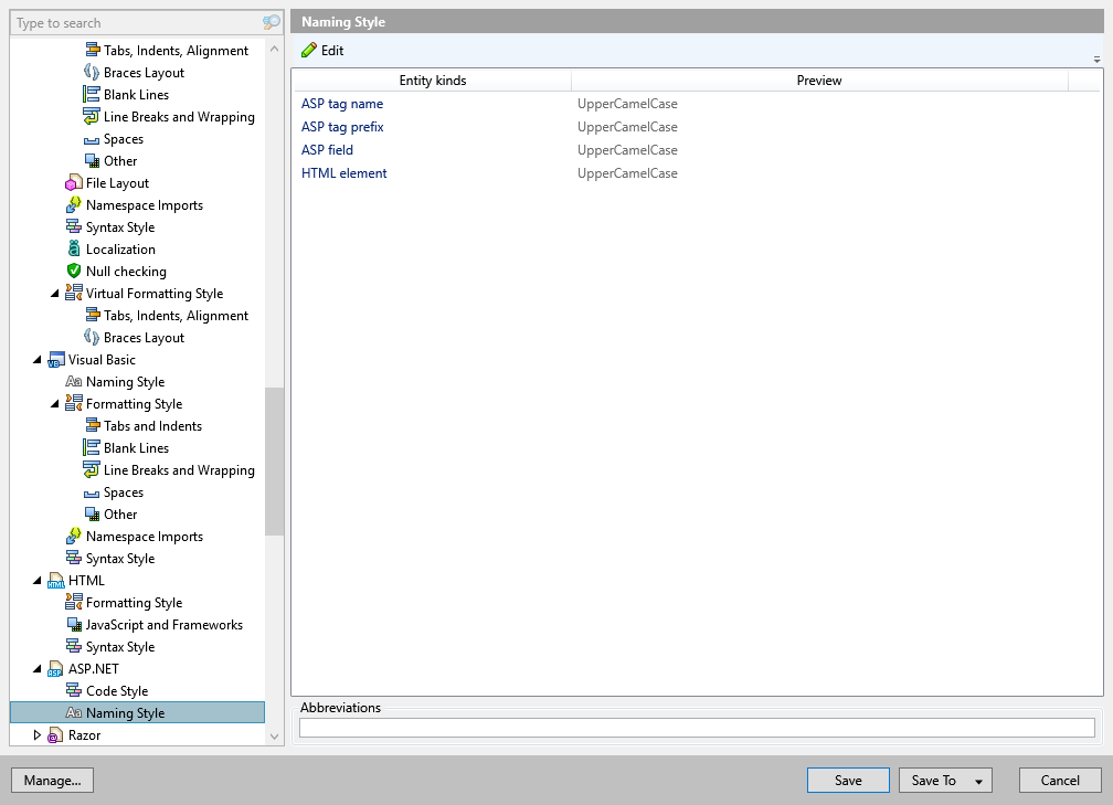 ReSharper options: Code Editing | ASP.NET | Naming Style ReSharper options: Code Editing | ASP.NET | Naming Style