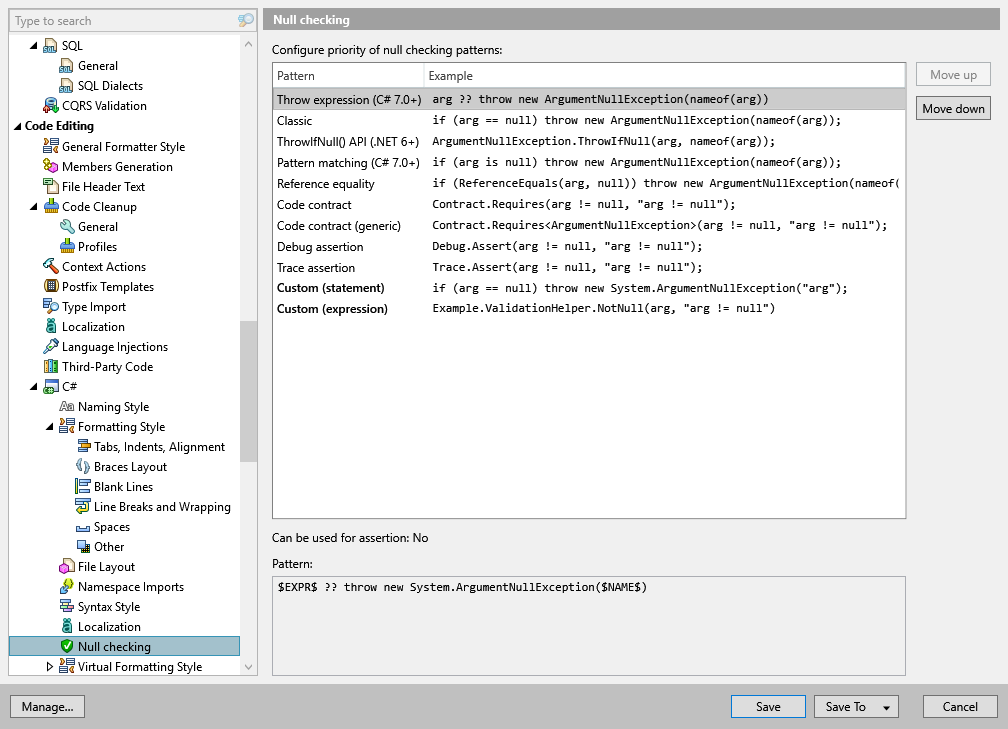 ReSharper options: Code Editing | C# | Null Checking