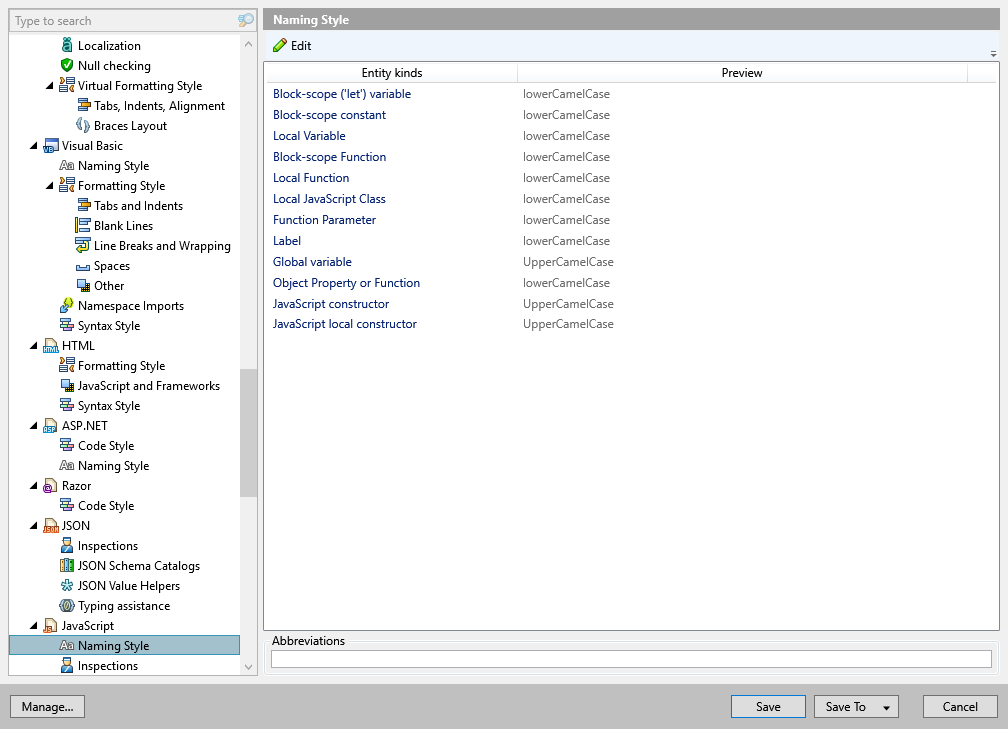 ReSharper options: Code Editing | JavaScript | Naming Style ReSharper options: Code Editing | JavaScript | Naming Style