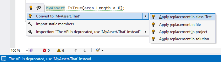 ReSharper：使用 [CodeTemplate] 属性为已弃用的 API 提供迁移修复建议
