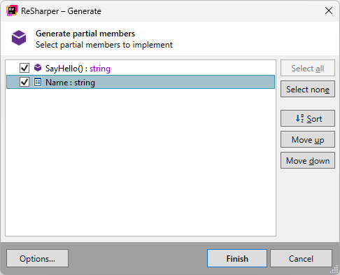 ReSharper：生成部分成员