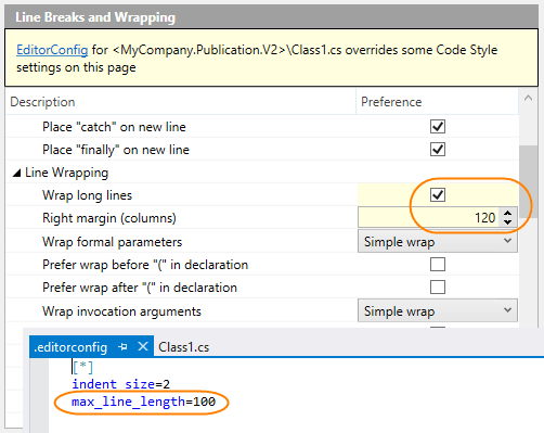 Code formatting options overridden by EditorConfig styles Code formatting options overridden by EditorConfig styles