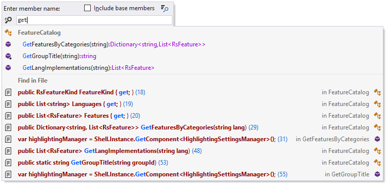 dotPeek：转到文件成员弹窗