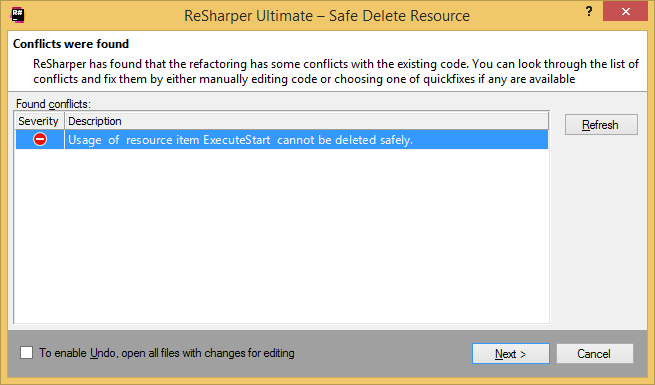 ReSharper：安全删除资源。 冲突