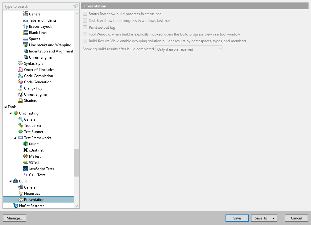 dotCover 选项：Tools | Build | Presentation