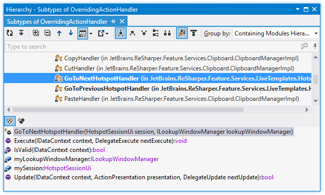 dotPeek：类型层次结构。 成员预览